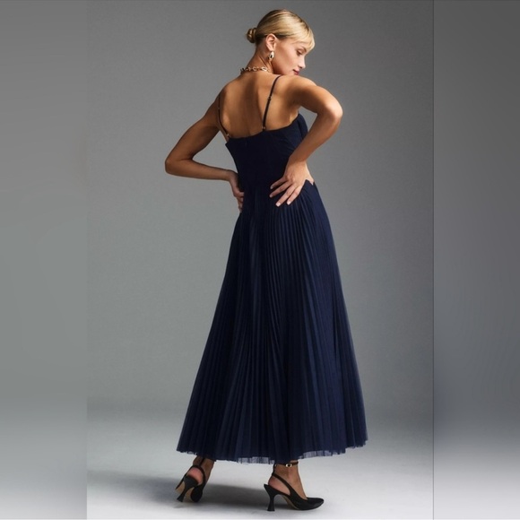 NEW Anthropologie Hutch Amara Bustier Pleated Tulle Fit & Flare Midi Dress Sz 12 - Picture 3 of 9